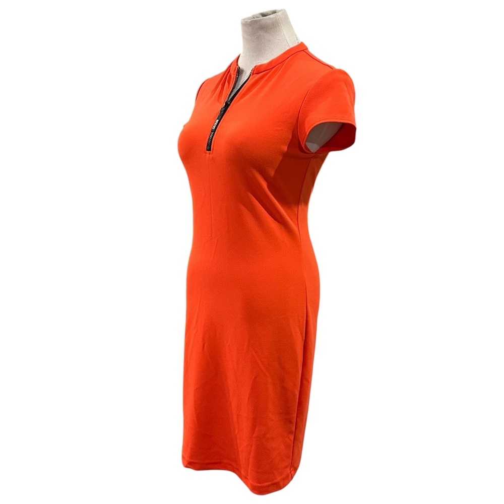 Guess Coral Orange 1/4 Zip Front Short Sleeve Midi Dress - Size Small - Picture 3 of 15